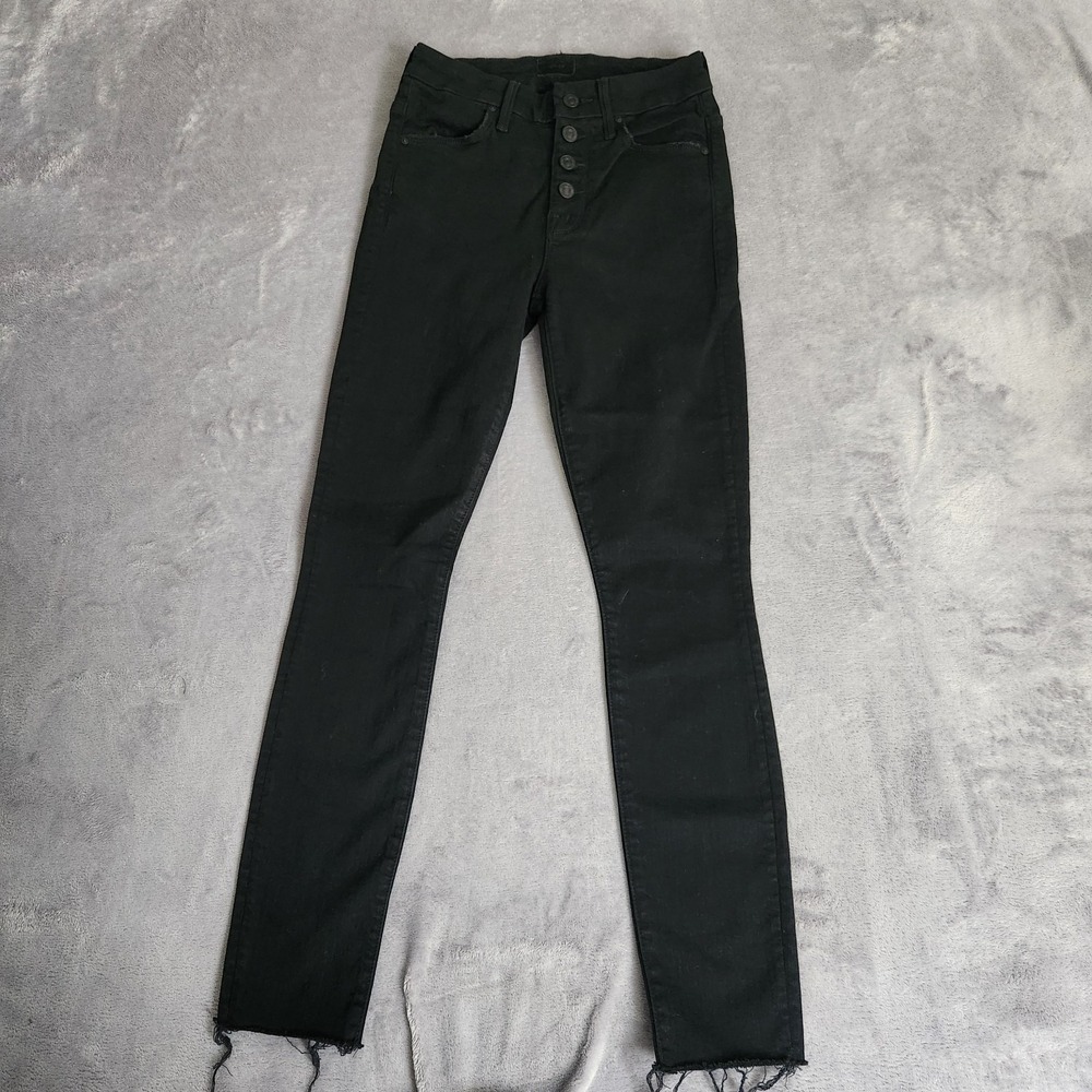 New Mother Jeans Black Denim Pixie Ankle Fray Skinny Stretch Not Guilty 25